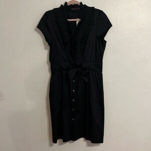 VTG Size   L Black Ruffle Whimsigoth Cottage Coquette Tie Waist Button Dress